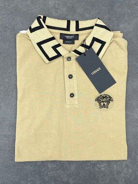 Versace Men’s Beige Medusa Polo Shirt Tailor Fit- Size Medium